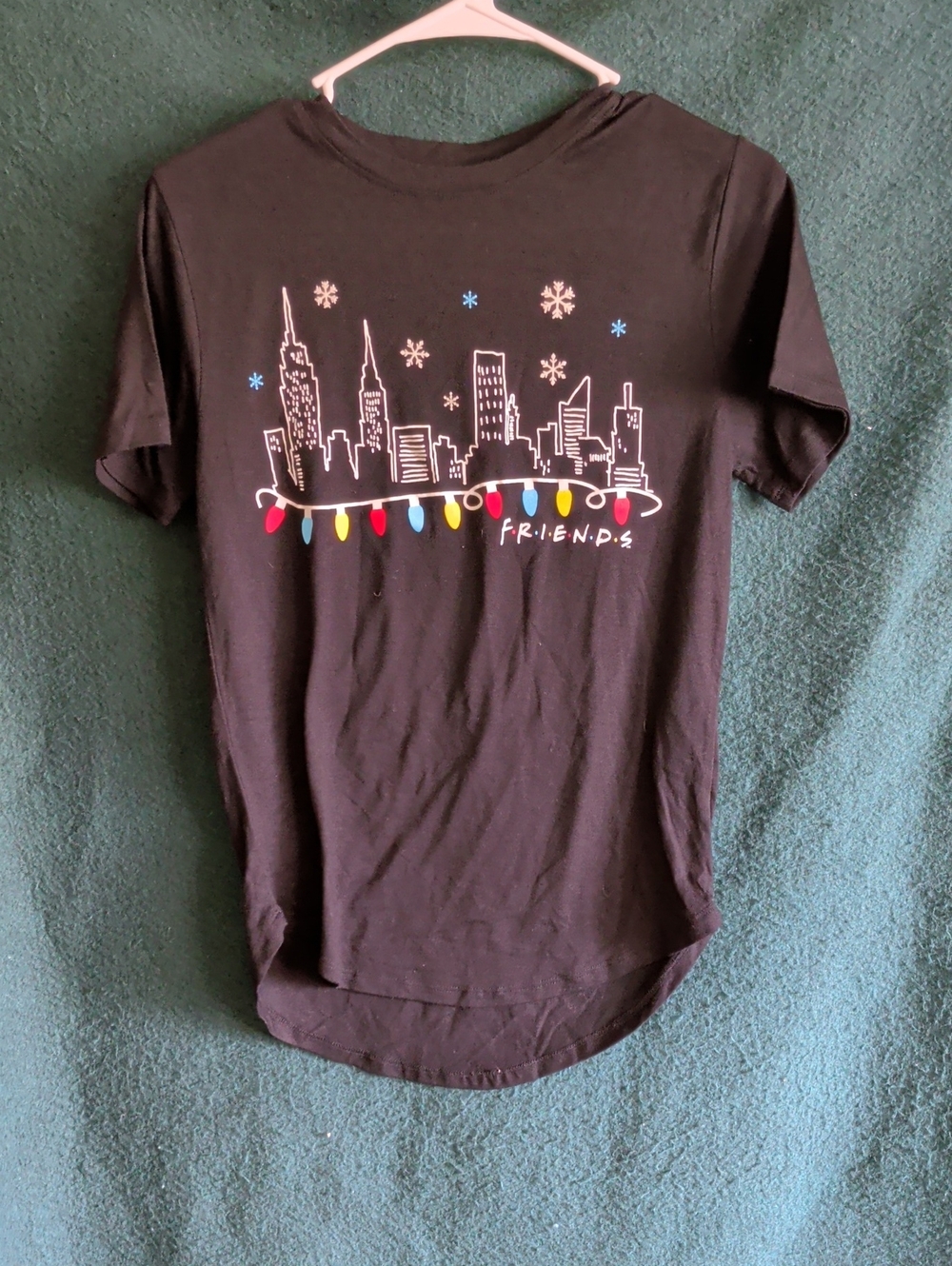 FRIENDS Black Skyline Tee with Multicolor Holiday Lights